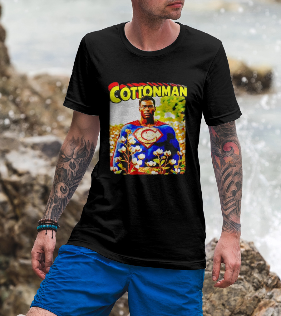Cottonman Superman Hero In Blooming Cotton Field T-Shirt