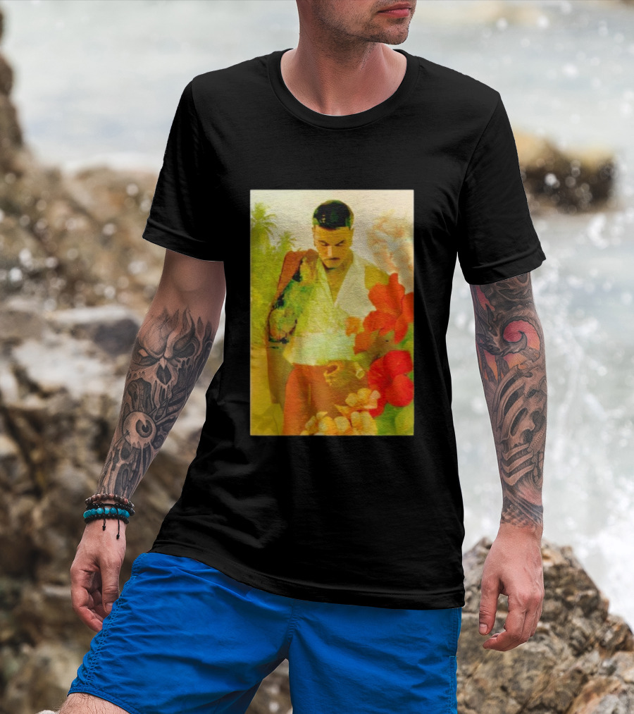 Rauw Alejandro Tropical Floral Portrait With Suit And Flowers T-Shirt
