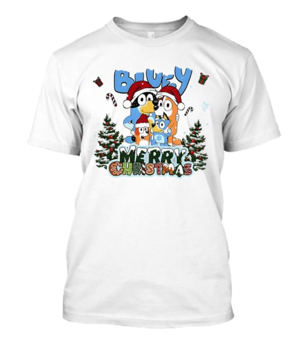 Bluey Family Santa Hat Merry Christmas Holiday Celebration T-Shirt