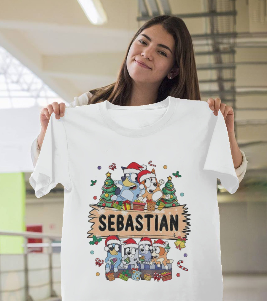 Sebastian Bluey Family Christmas Santa Hats Holiday Celebration T-Shirt