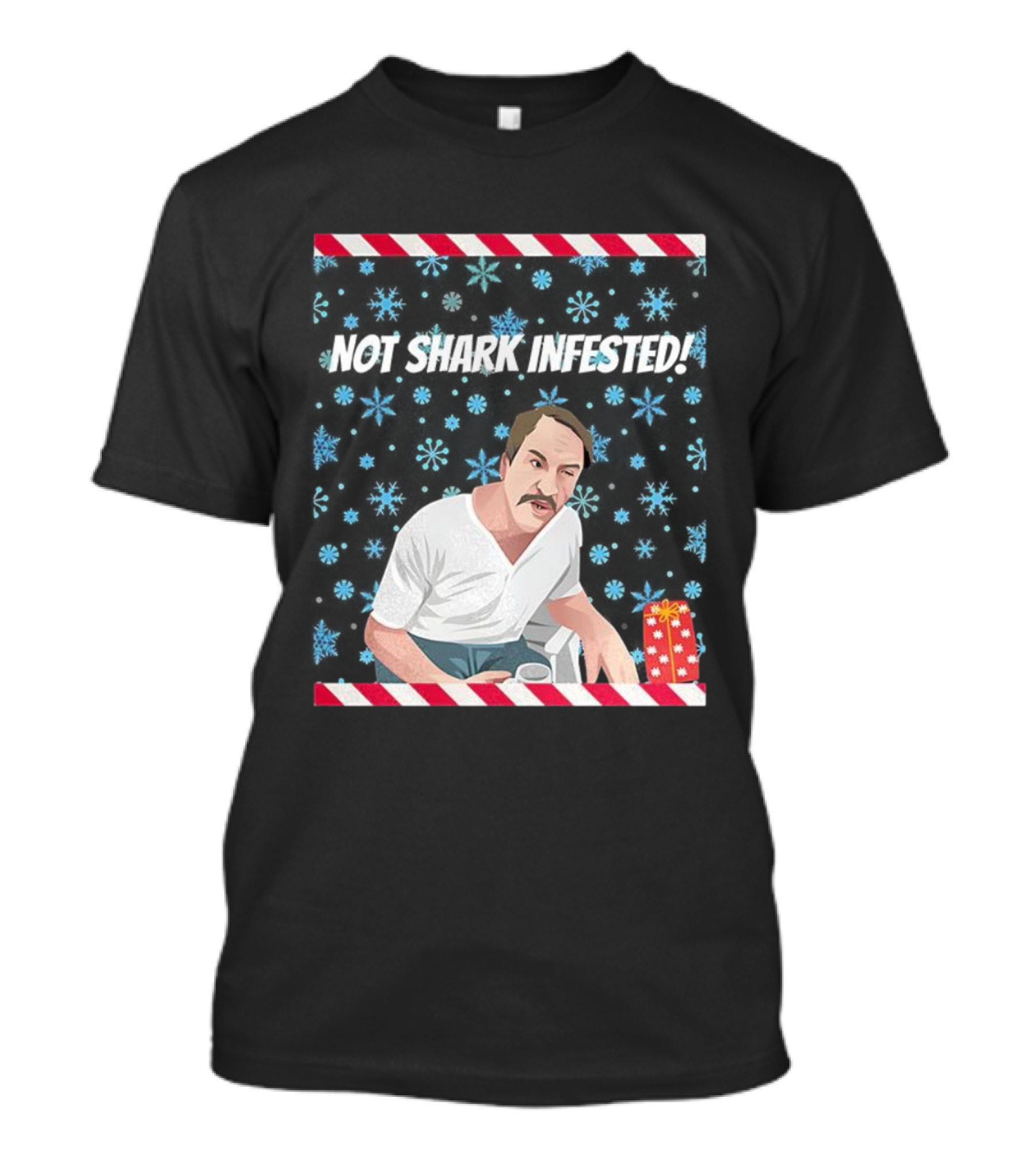 Paul Sykes Not Shark Infested Ugly Christmas Sweater With Festive Gift And Snowflakes T-Shirt
