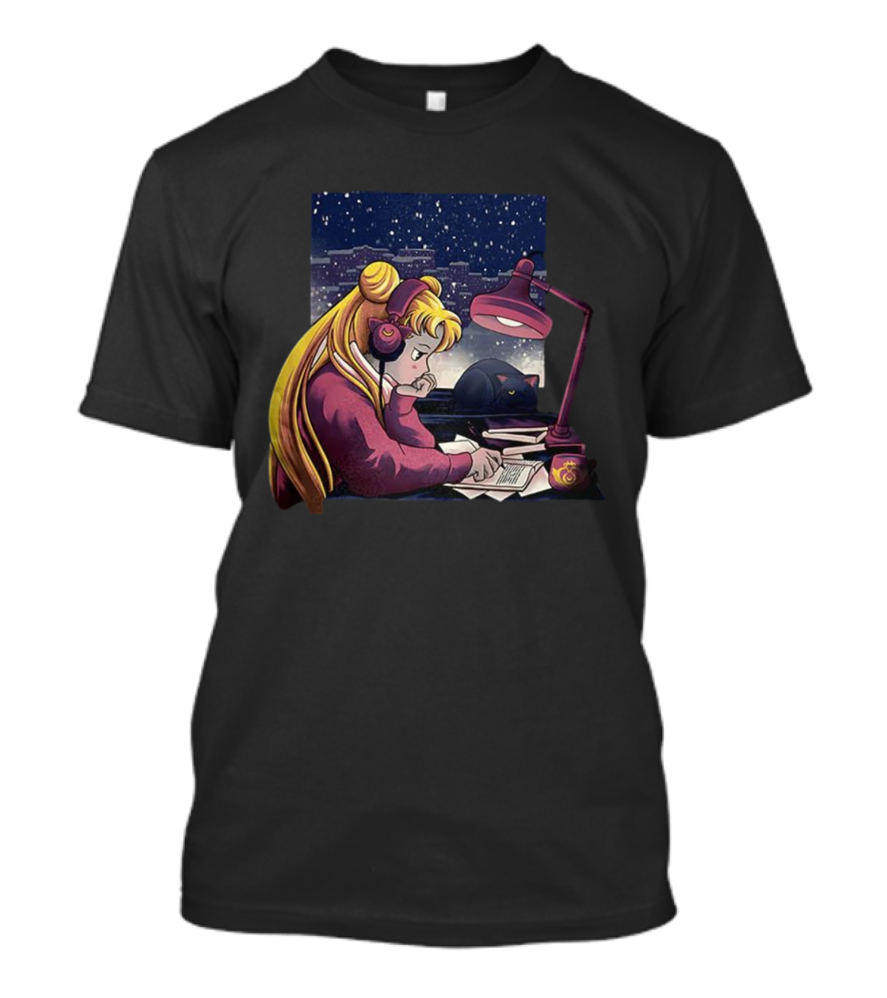 Tsukino Usagi Sailor Moon Lofi Aesthetic With Luna Cat T-Shirt
