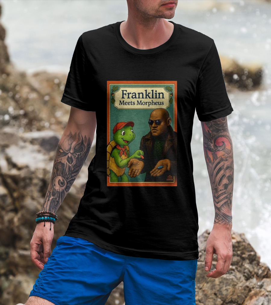 Franklin Meets Morpheus Turtle Red Blue Pill Choice Encounter T-Shirt