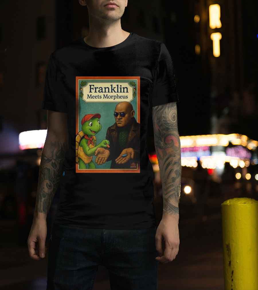 Franklin Meets Morpheus Turtle Red Blue Pill Choice Encounter T-Shirt