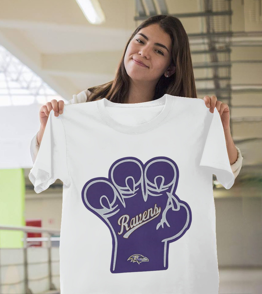 Baltimore Ravens Foam Claw Hand Purple Team Spirit Fan Gear T-Shirt