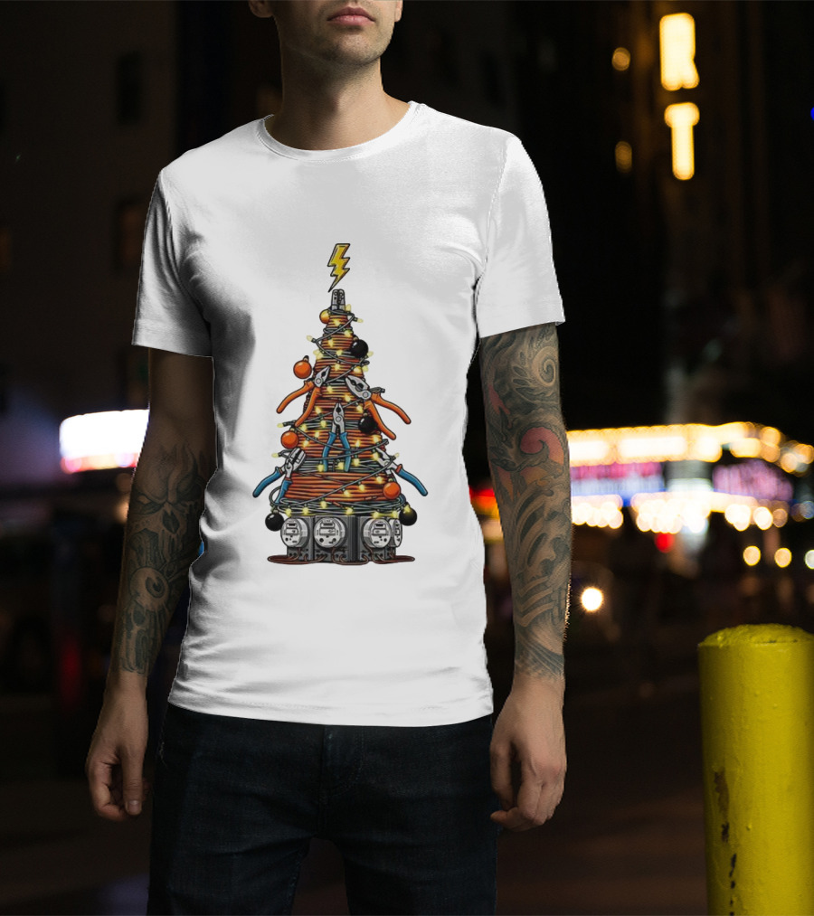Electrician Christmas Tree Tools And Lights Holiday Display T-Shirt