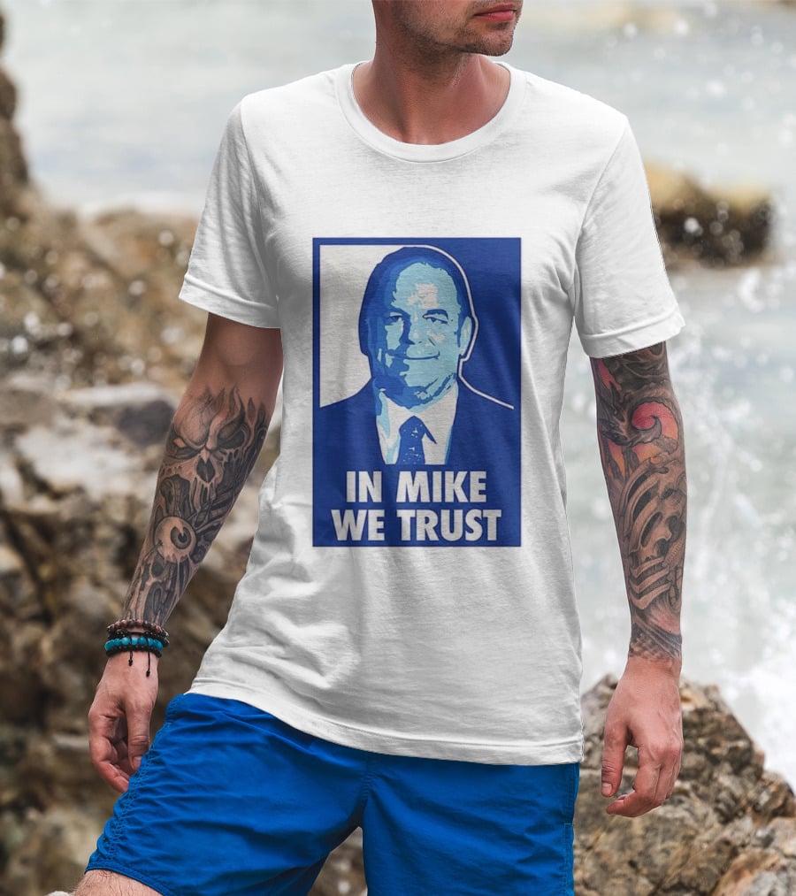 In Mike We Trust Mike Elko Blue Portrait T-Shirt