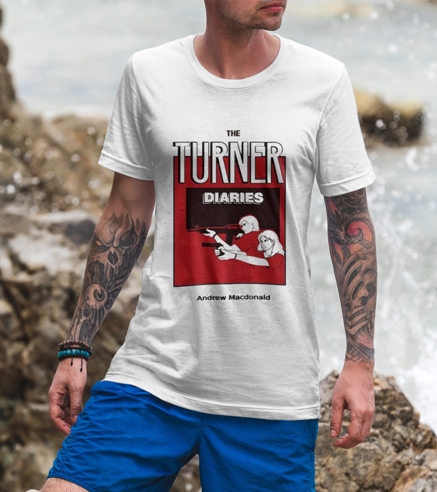 The Turner Diaries Andrew Macdonald Red Cover Art With Figures And Weapon T-Shirt