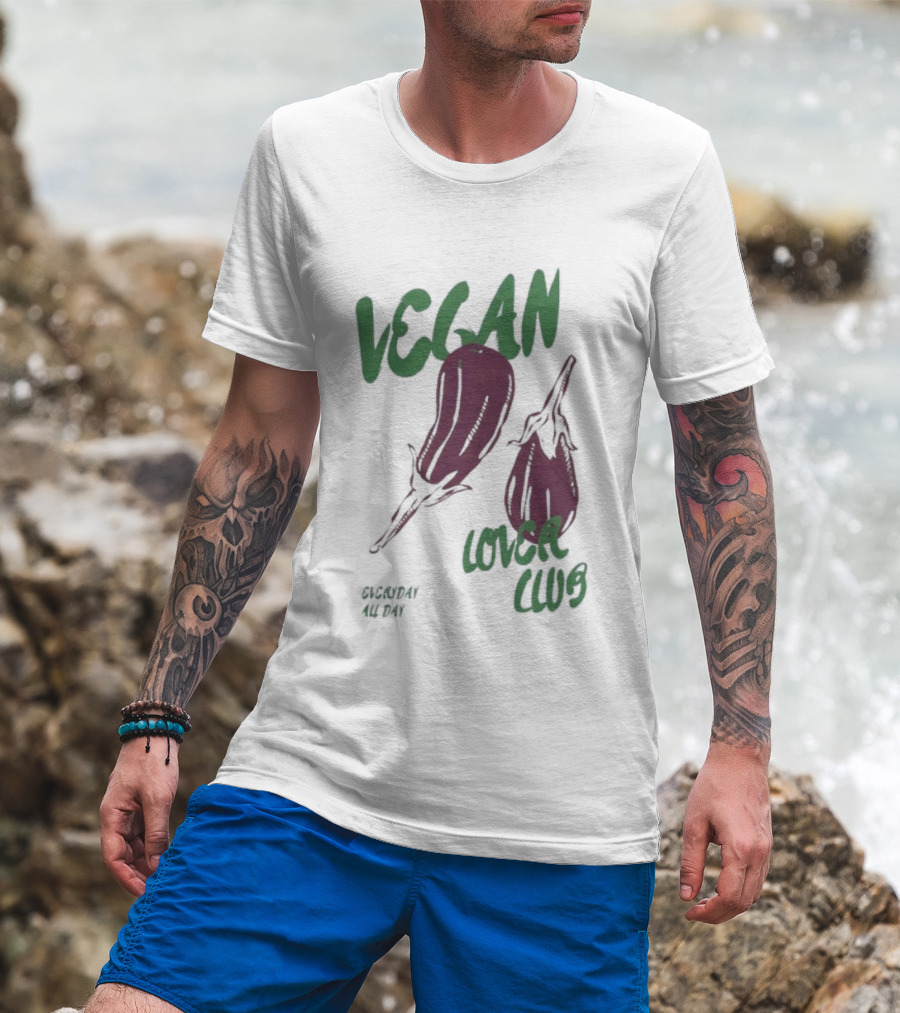 Vegan Love Club Everyday All Day Eggplant Illustration T-Shirt