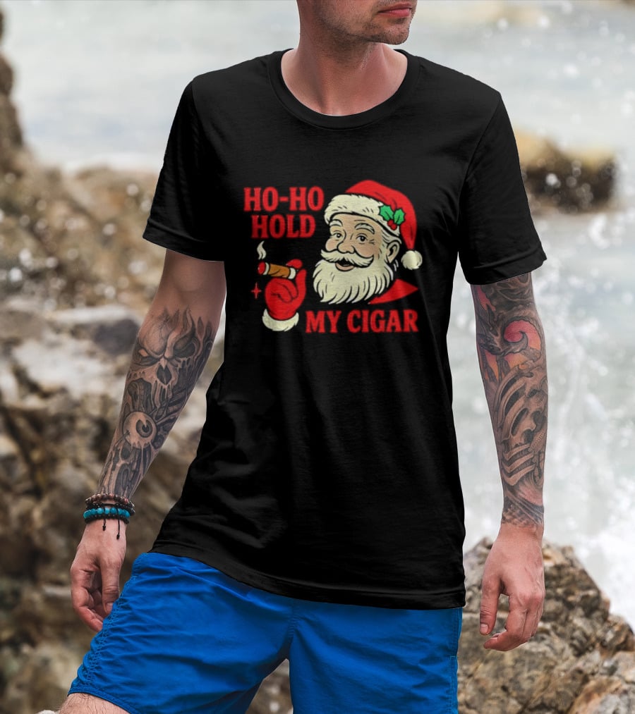 Santa Ho Ho Hold My Cigar Christmas T-Shirt