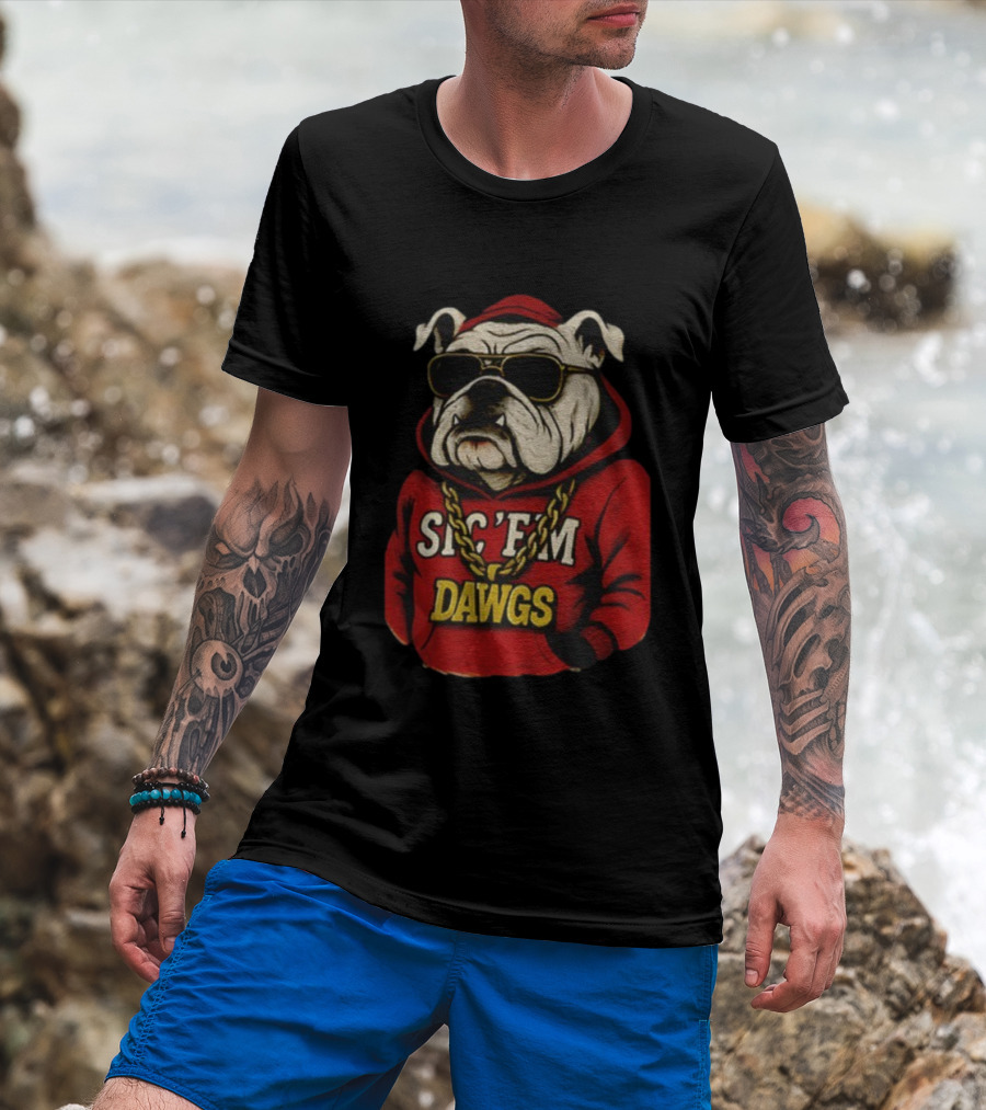 UGA SEC Championship 2025 Sic ’Em Dawgs Bulldog In Red With Sunglasses And Chain T-Shirt