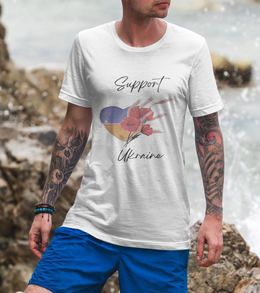 Support Ukraine Heart With Floral Accents T-Shirt