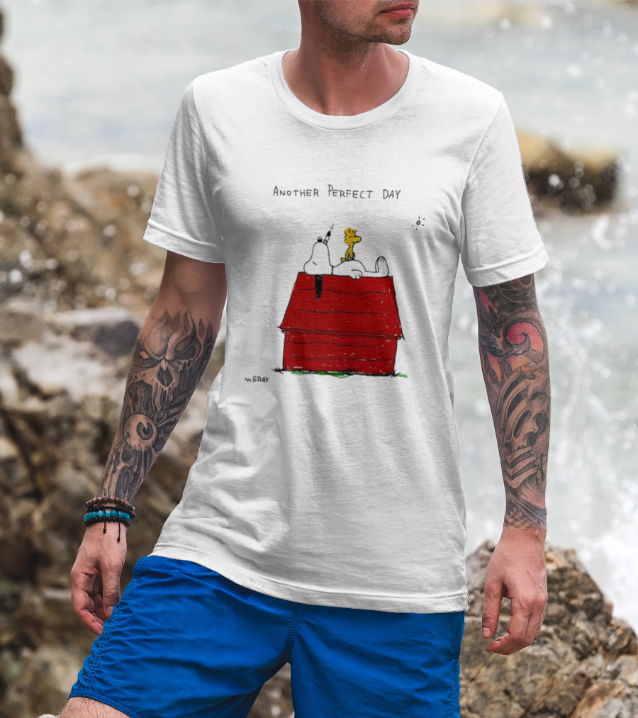 Snoopy And Woodstock Relaxing On Doghouse Perfect Day T-Shirt