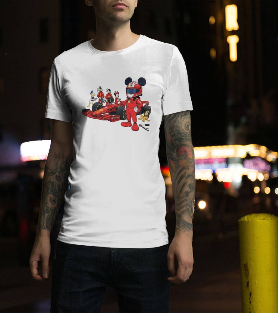 Ferrari Racing Disney Mickey Minnie Donald Goofy Pluto F1 Christmas T-Shirt