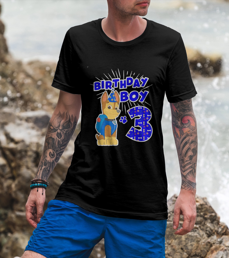 Birthday Boy Cute Police Pup Dog 3rd Party Theme T-Shirt