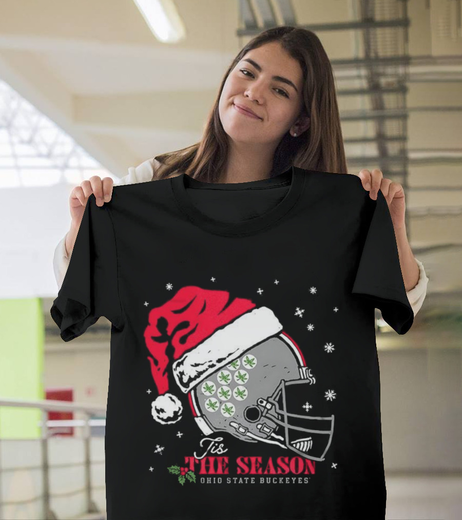 Tis The Season Ohio State Buckeyes Football Santa Helmet Christmas T-Shirt