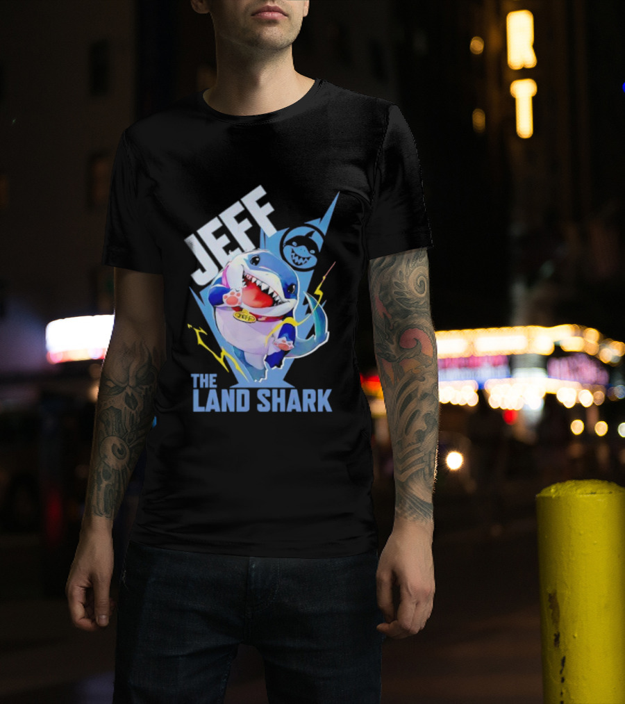 Jeff The Landshark Fun Colorful Cartoon Character With Lightning Bolt T-Shirt