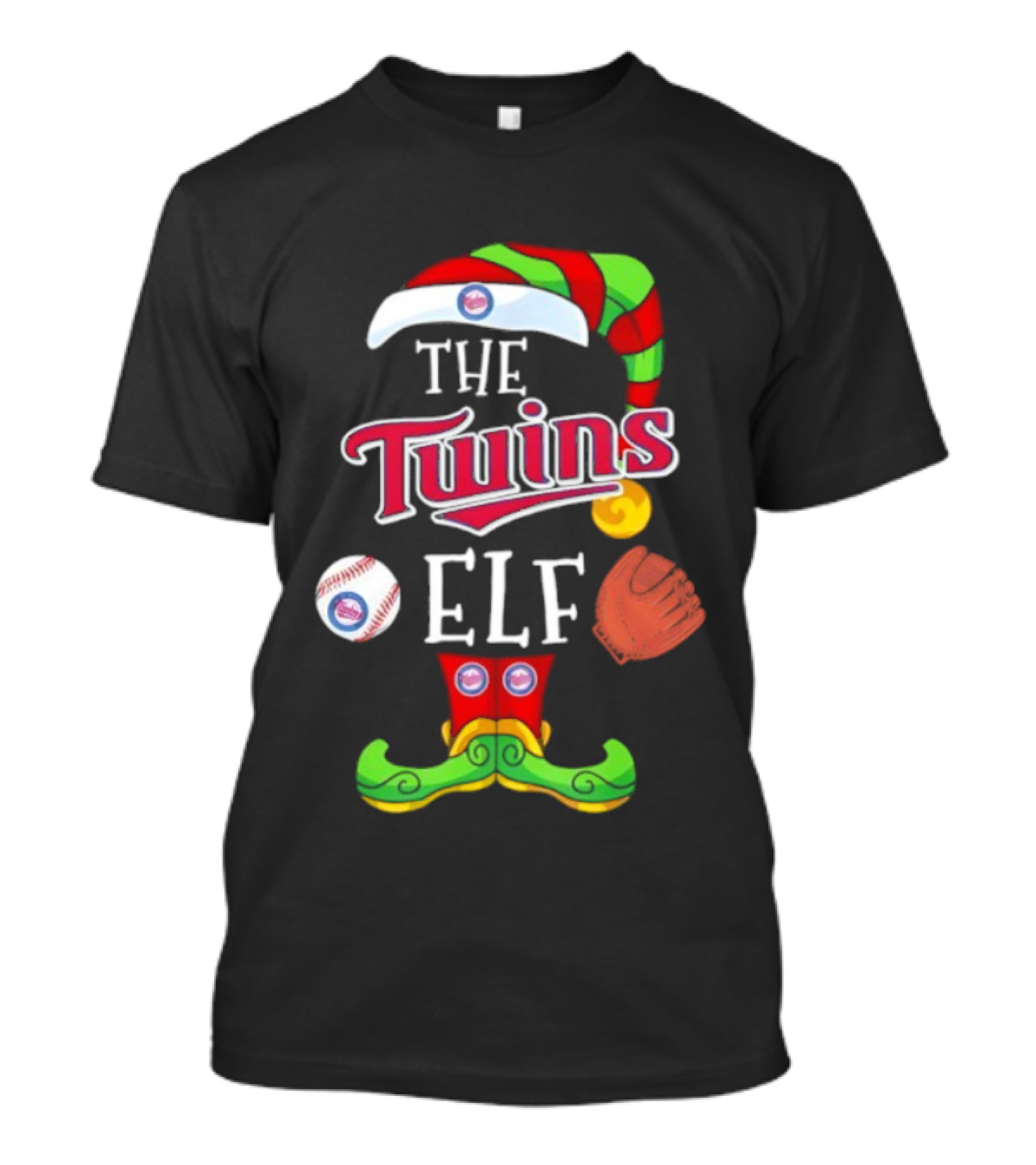 The Twins ELF Holiday Baseball Theme Hat And Glove T-Shirt