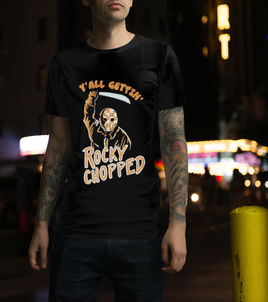 Y’all Gettin’ Rocky Chopped Checkered Mask And Machete Art T-Shirt