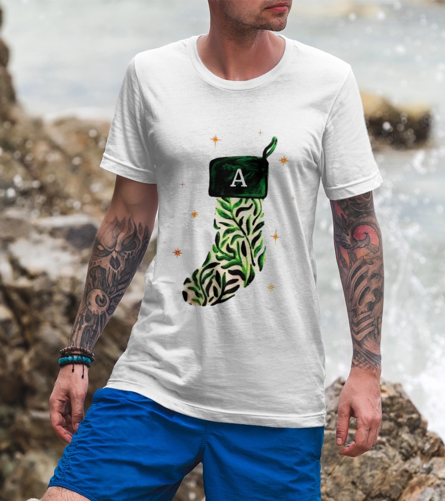 A Stocking Christmas Personalized A Monogram Leaf Pattern Holiday T-Shirt