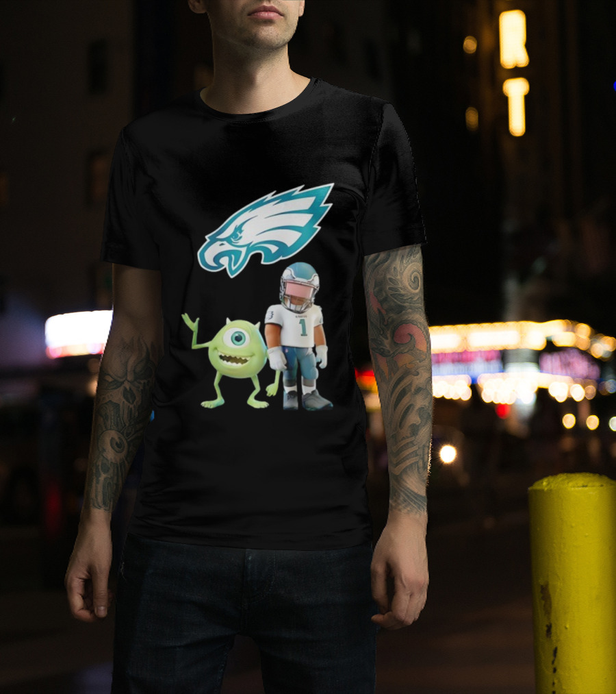 Philadelphia Eagles NFL Mike Wazowski Collaboration Football Fan Gear T-Shirt
