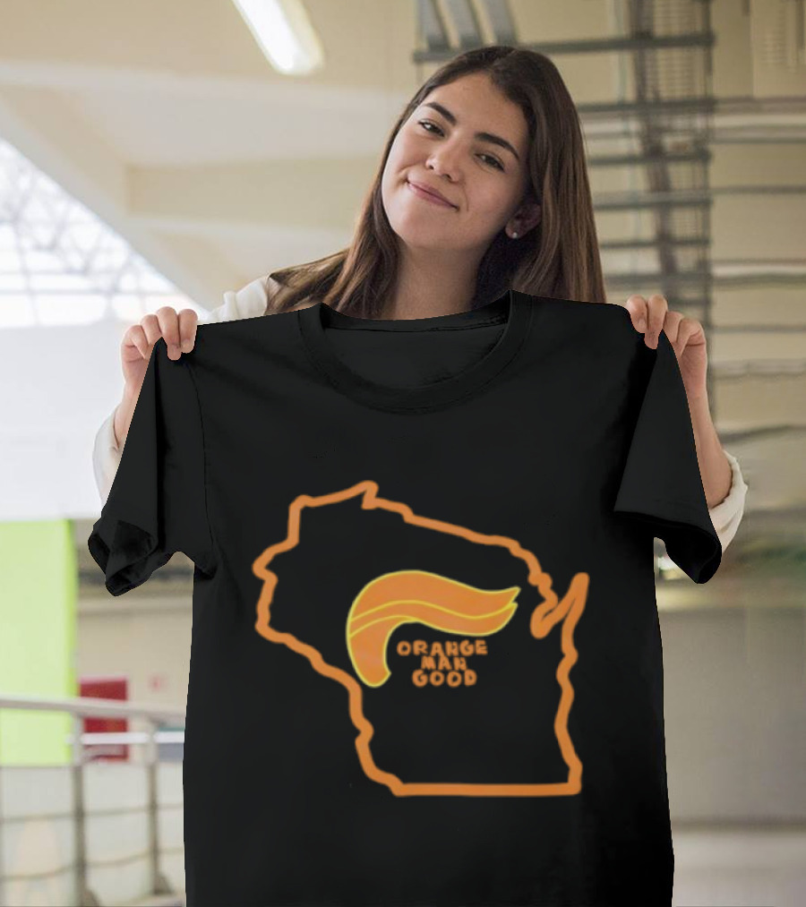 Trump 2025 Wisconsin Orange Man Good Map Outline Hair Icon T-Shirt