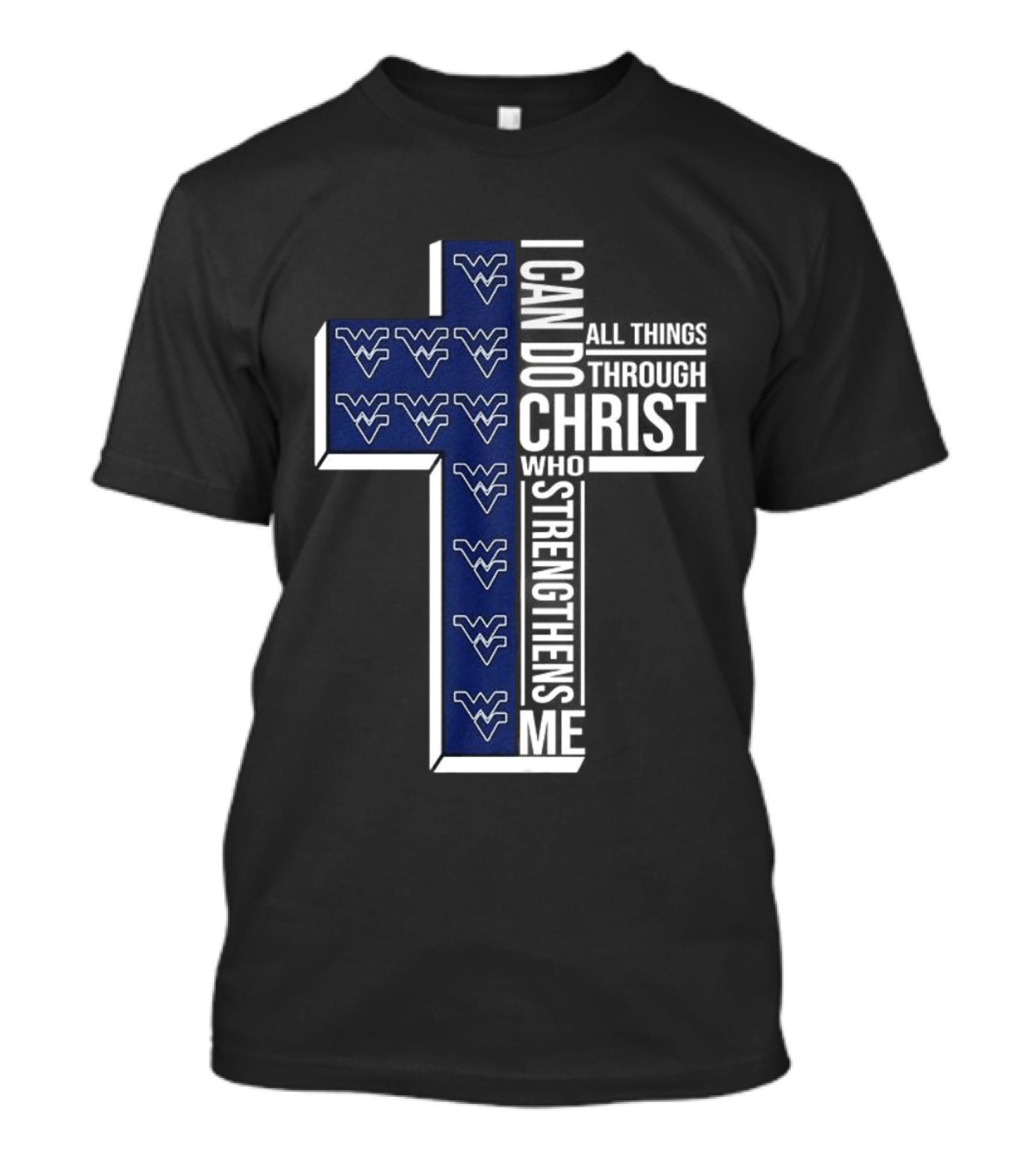 West Virginia NCAA Christian Cross I Can Do All Things Through Christ Who Strengthens Me T-Shirt