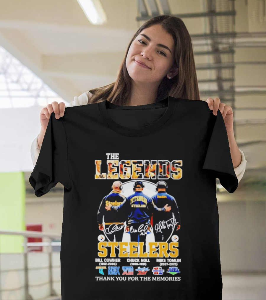 Pittsburgh Steelers Legends Bill Cowher Chuck Noll Mike Tomlin Thank You For The Memories T-Shirt