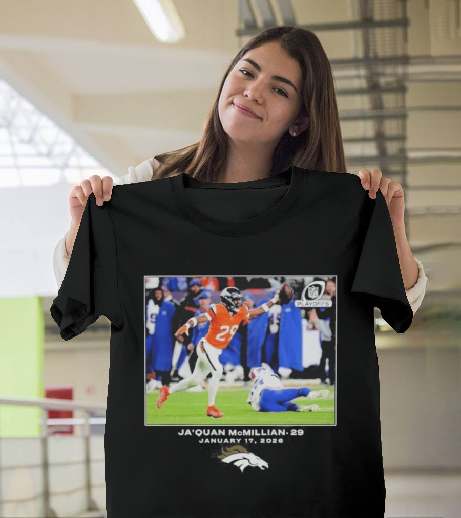 Denver Broncos Playoffs Ja'Quan McMillian 29 Action T-Shirt