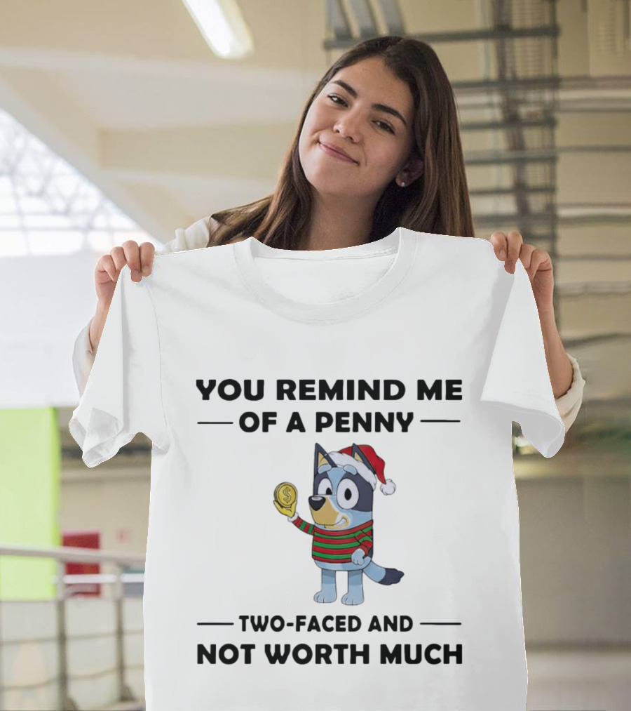 You Remind Me Of A Penny Two Faced And Not Worth Much Holiday Dog Santa Hat Striped Sweater T-Shirt