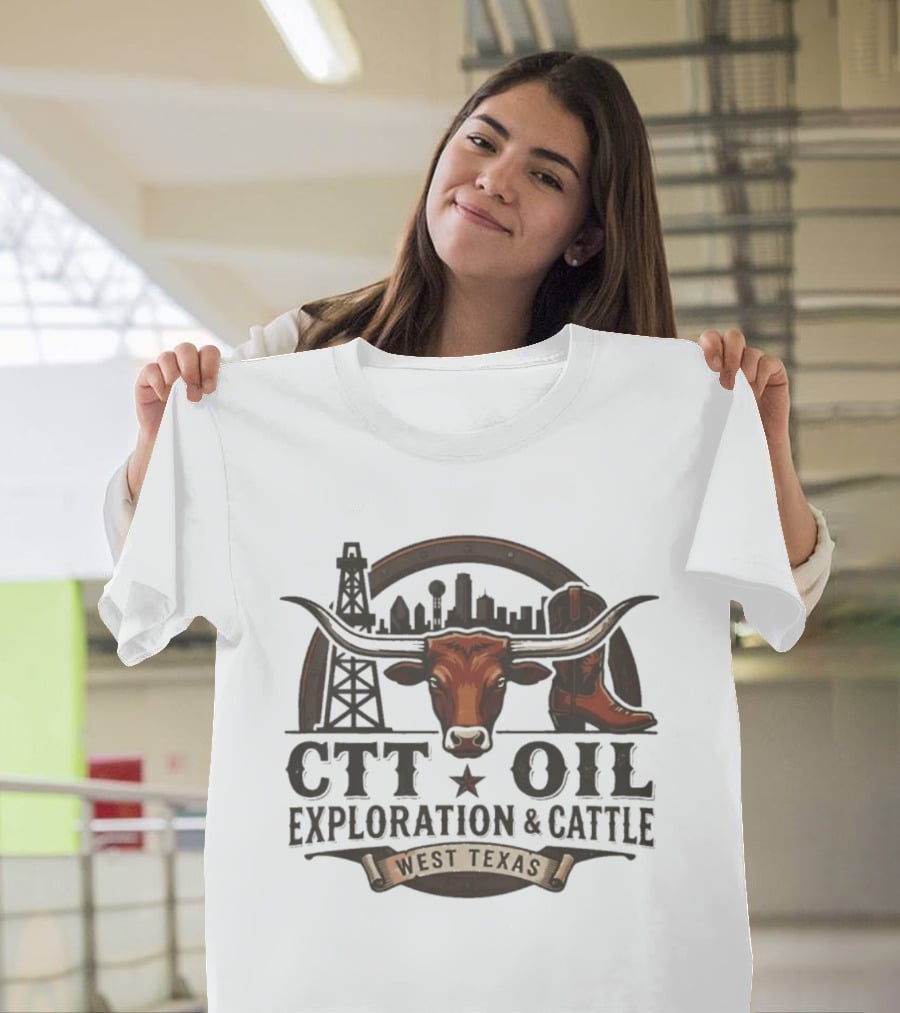 CTT Oil Exploration And Cattle Longhorn West Texas Oilfield Skyline Cowboys T-Shirt