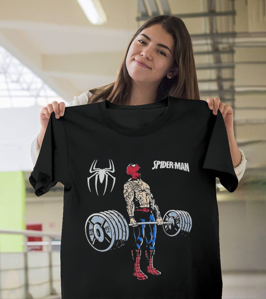 Spider Man Deadlift Superhero Workout Strength Fitness T-Shirt