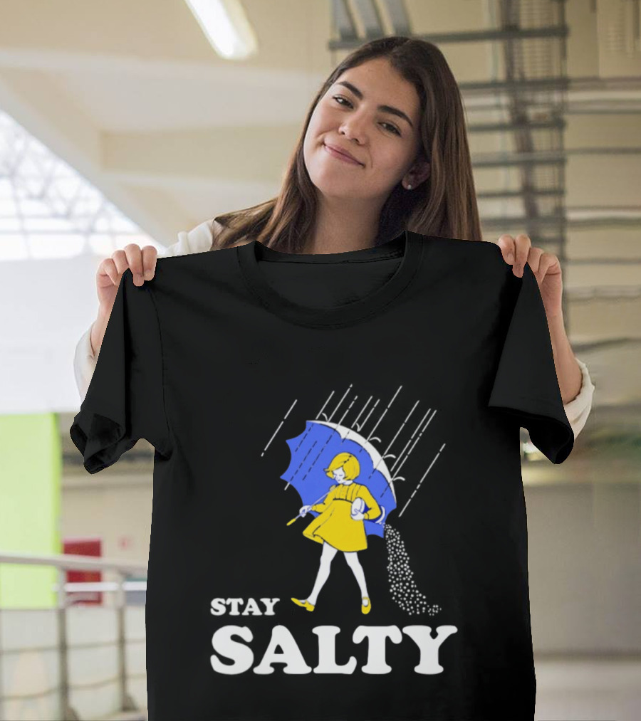 Stay Salty Girl In Yellow With Blue Umbrella T-Shirt