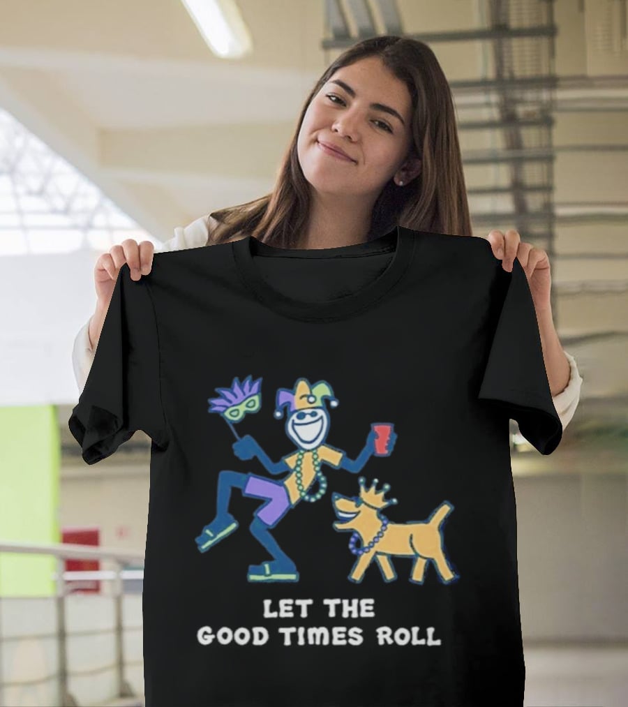 Let The Good Times Roll Mardi Gras Jester And Dog Parade Fun T-Shirt