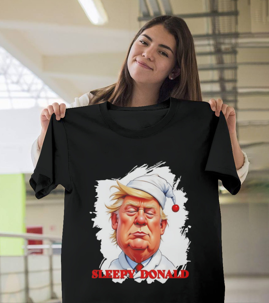 Sleepy Donald Trump In Pajama And Nightcap Cartoon T-Shirt