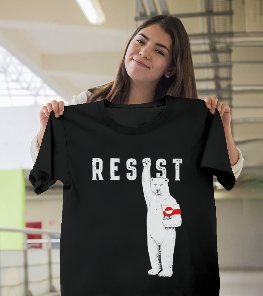 Resist Polar Bear Holding Greenland Flag T-Shirt