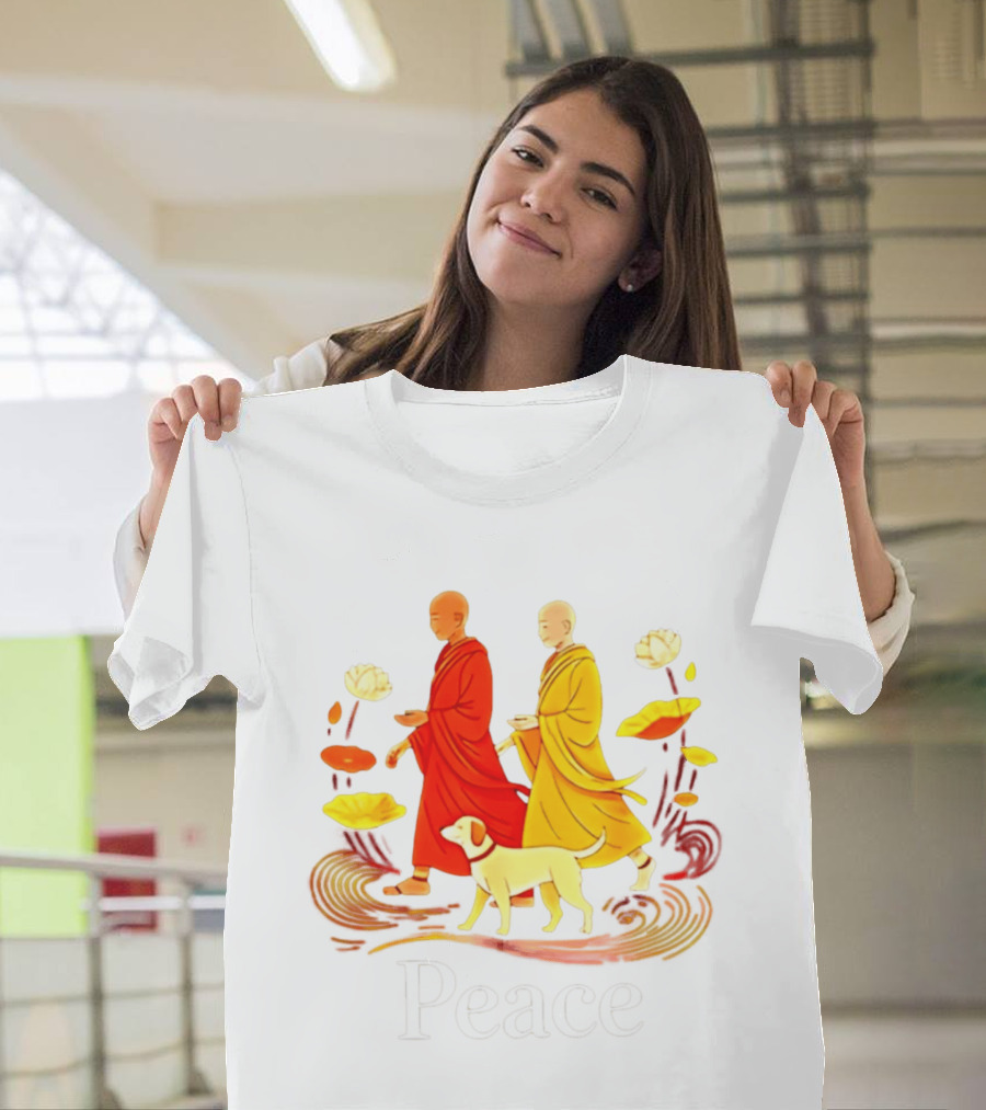 Walk For Peace Monks And Aloka Dog Lotus Path T-Shirt