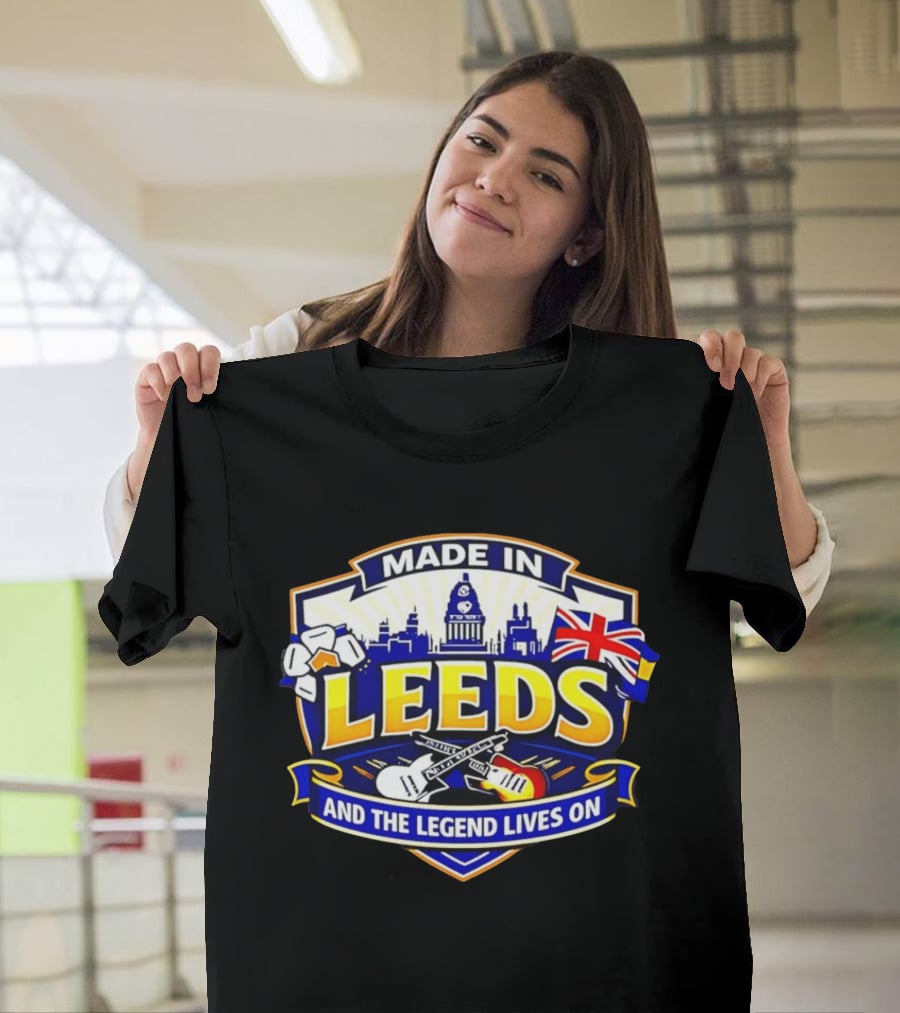 Made In Leeds Skyline And Union Jack With Guitars T-Shirt