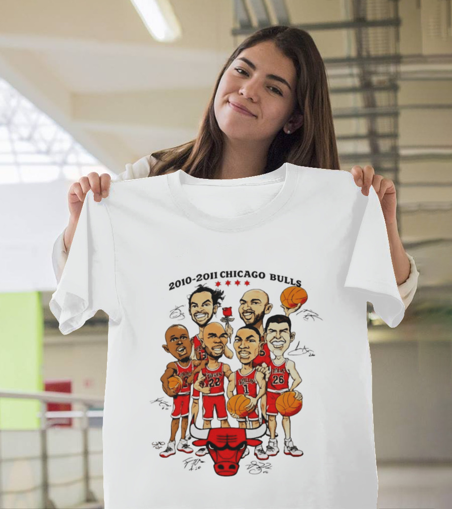 2010 2011 Chicago Bulls NBA Team Caricature T-Shirt