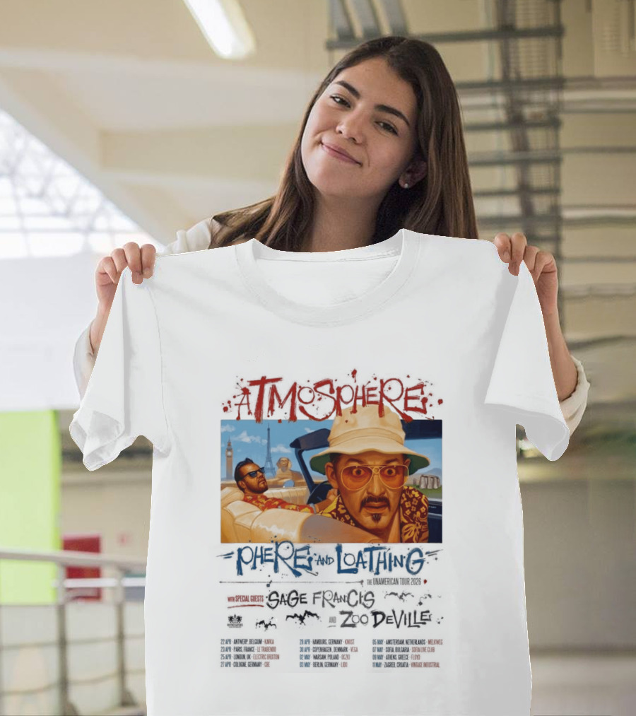 Atmosphere Sphere And Loathing Unamerican Tour 2026 Sage Francis Zodeville Paris London Vegas T-Shirt