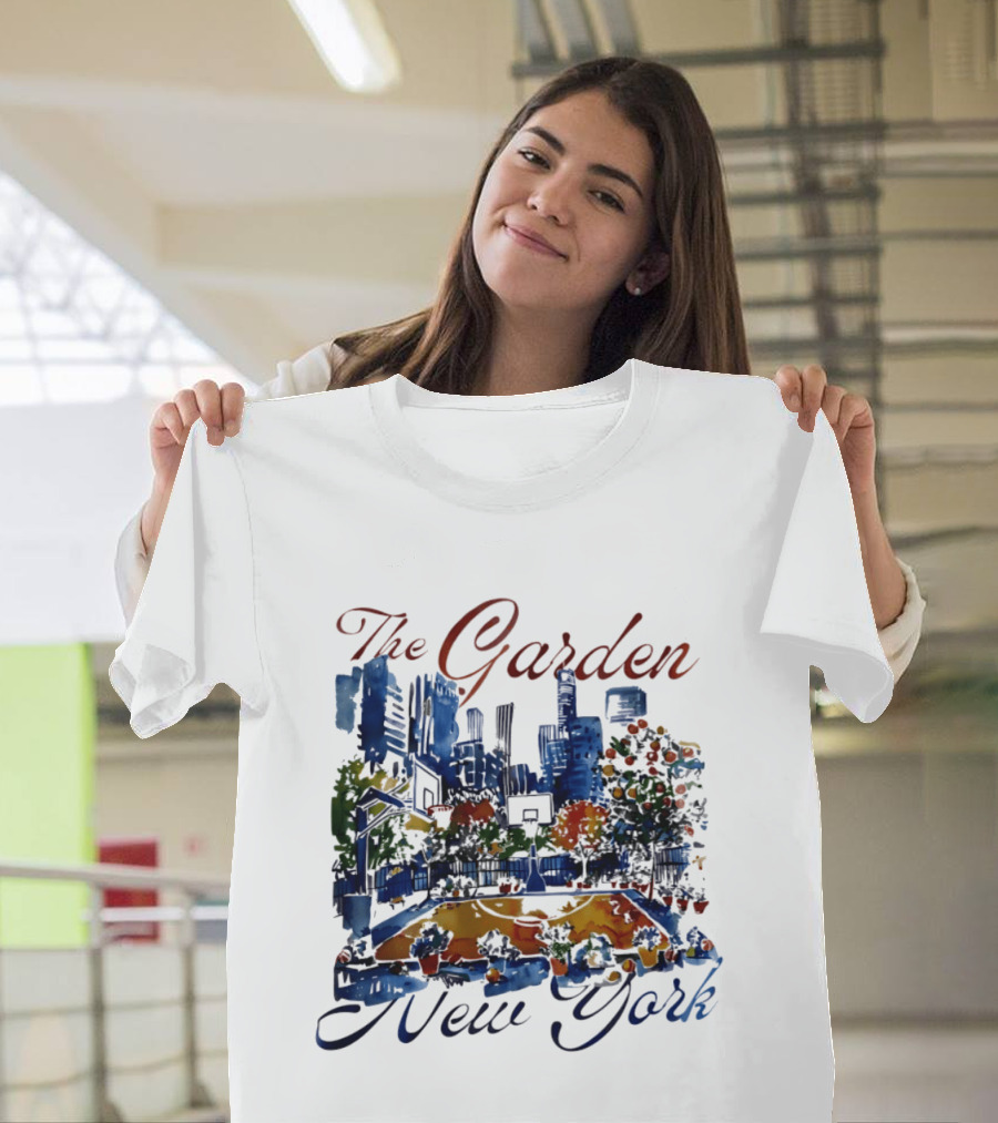 The Garden New York Basketball Court Skyline Blossoms T-Shirt