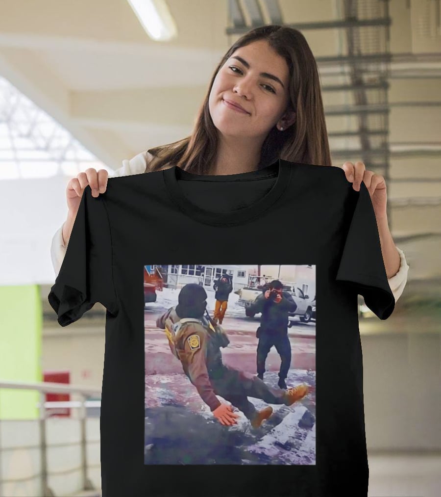 ICE Agent Slipping On Ice Captured In Epic Photo Moment T-Shirt