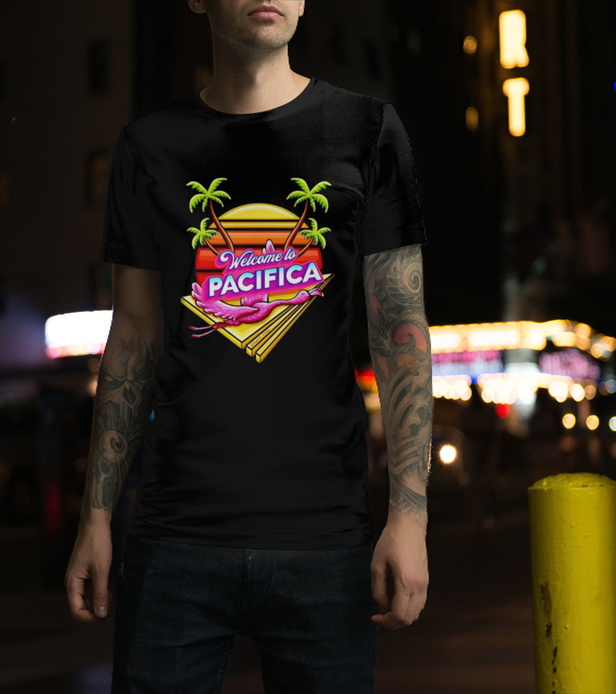 Welcome To Pacifica Flamingo Sunset Palms T-Shirt