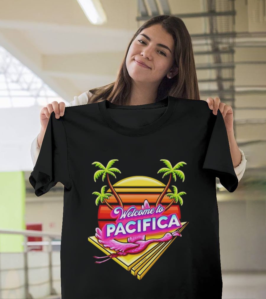 Welcome To Pacifica Flamingo Sunset Palms T-Shirt