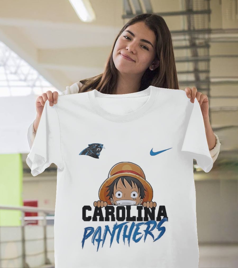 Carolina Panthers One Piece Monkey D Luffy Nike Collaboration T-Shirt