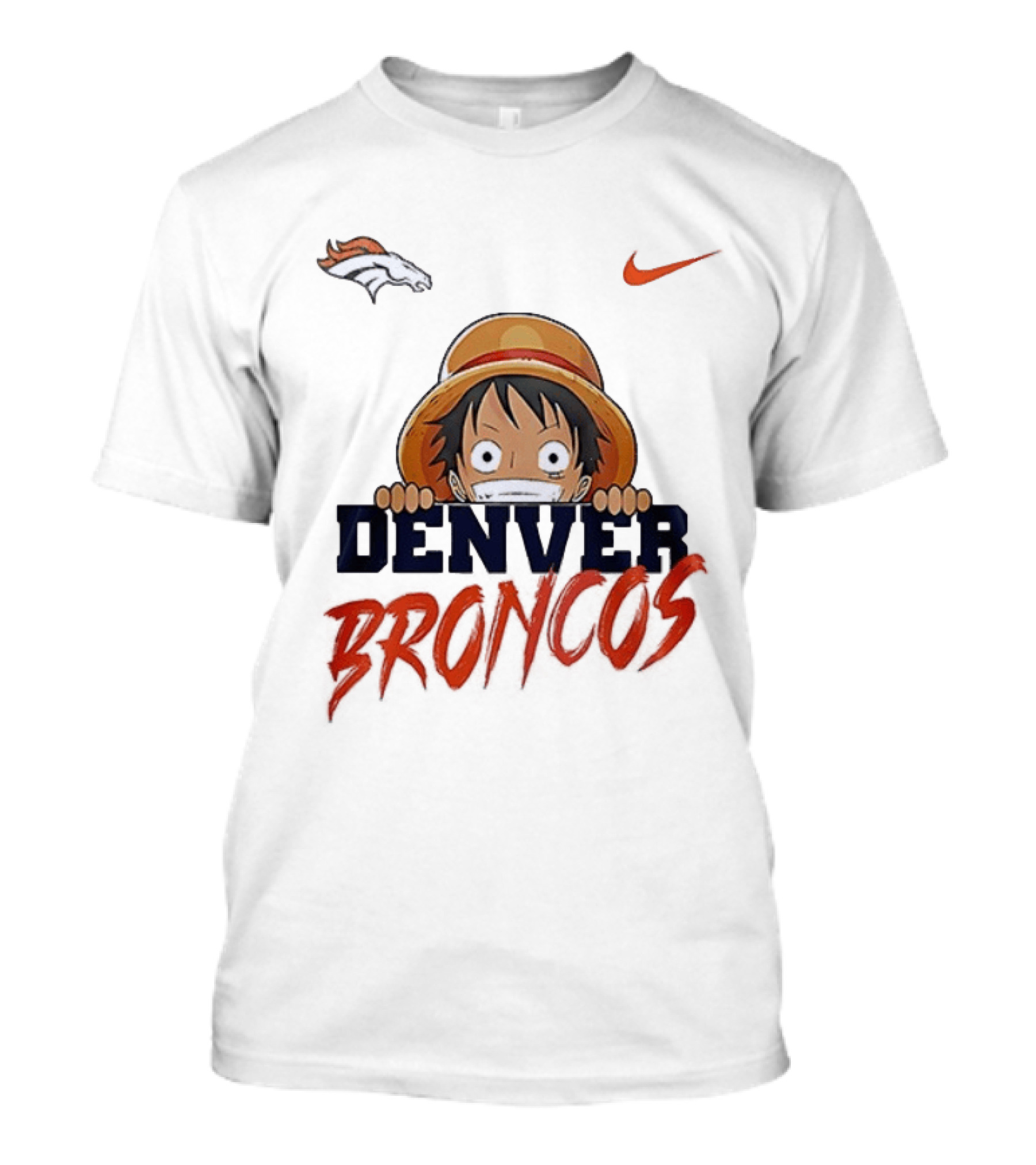 Denver Broncos One Piece Monkey D Luffy Anime Crossover Nike Collaboration T-Shirt