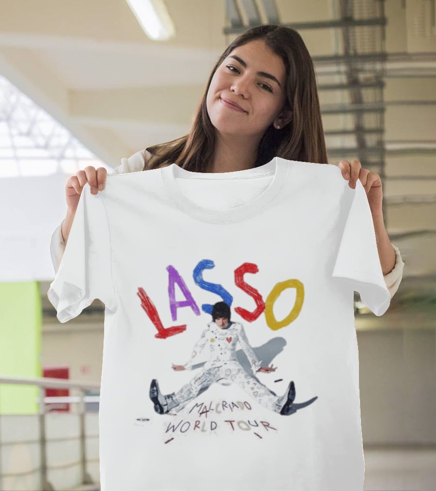 Lasso Malcriado 2025 World Tour Dates Colorful Lettering And Outfit T-Shirt