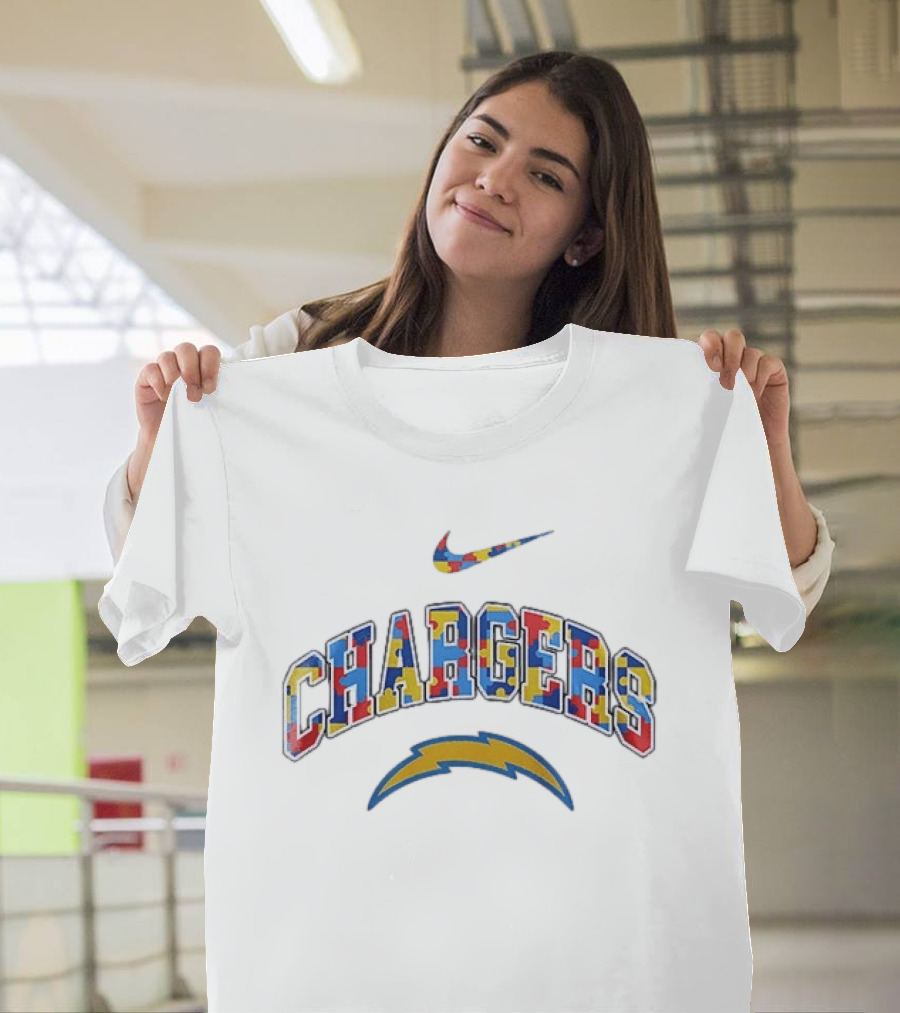 Nike Los Angeles Chargers Puzzle Pattern Autism Awareness Accept Understand Love T-Shirt