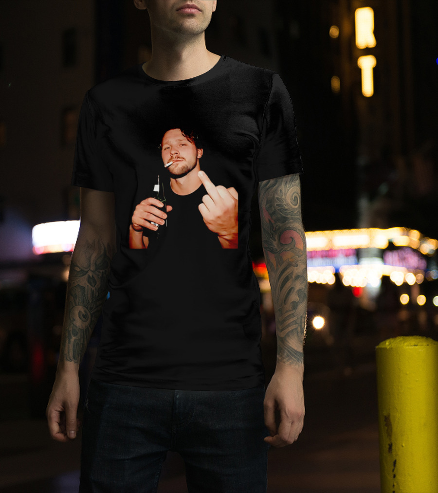 Josh Allen Smoking And Holding Beer Middle Finger T-Shirt