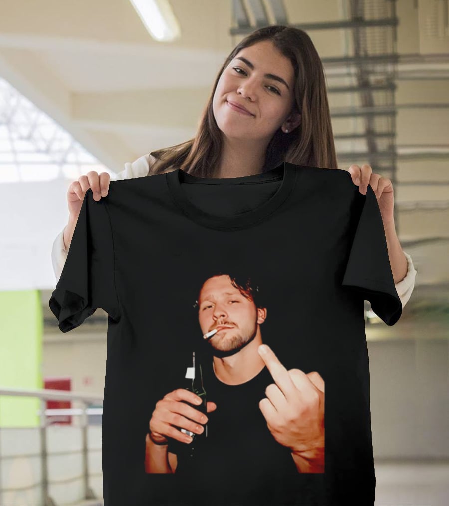 Josh Allen Smoking And Holding Beer Middle Finger T-Shirt